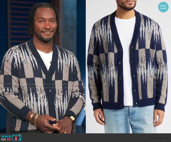 Percival Chromatic Cardigan worn by Scott Evans on Access Hollywood