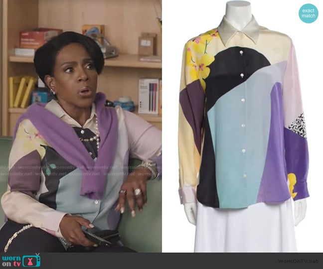 3.1 Phillip Lim Silk Printed Button-Up Top worn by Barbara Howard (Sheryl Lee Ralph) on Abbott Elementary