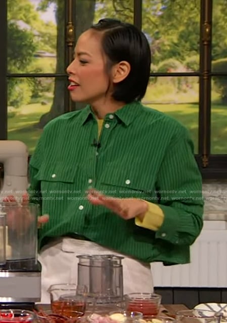 Pilar Valdes’s green stripe top on The Drew Barrymore Show