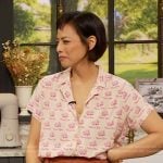 Pilar Valdes’s printed short sleeve shirt on The Drew Barrymore Show