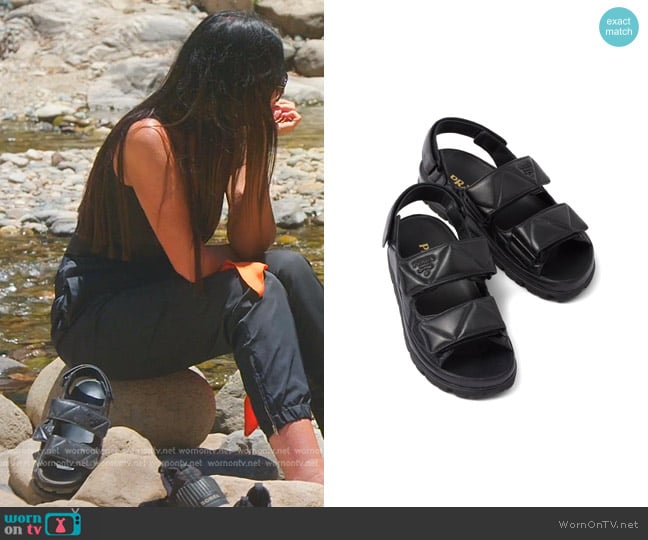 Prada Logo-lettering Quilted Leather Sandals worn by Lisa Barlow on The Real Housewives of Salt Lake City