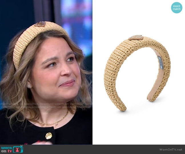 Prada Triangle-logo Crochet-knit Headband worn by Joanna Teplin on Good Morning America