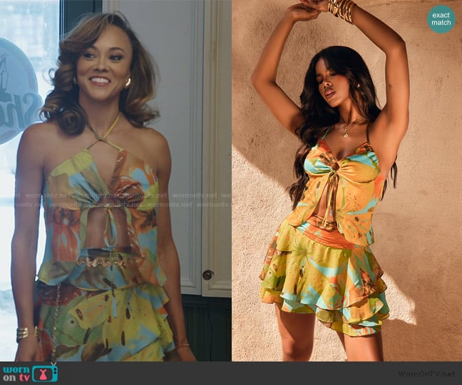 Pretty Little Thing Green Floral Printed Halterneck Cami Top worn by Ashley Darby on The Real Housewives of Potomac