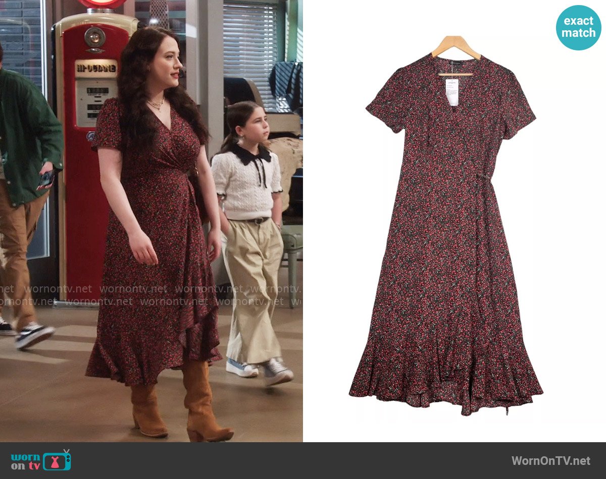 PrettyGarden Floral Wrap Dress in Black Red Floral worn by Riley (Kat Dennings) on Shifting Gears