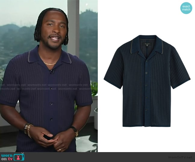 Rag & Bone Harris Retro Stripe Camp Shirt worn by Scott Evans on Access Hollywood