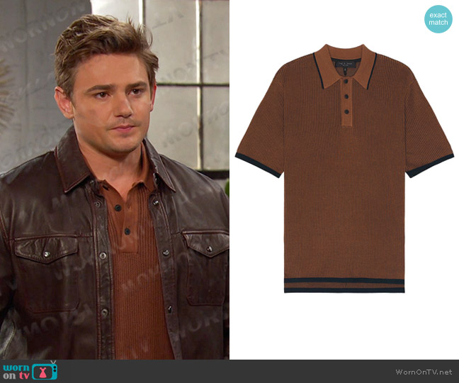 Rag & Bone Harvey Polo in Clay worn by Johnny DiMera (Carson Boatman) on Days of our Lives