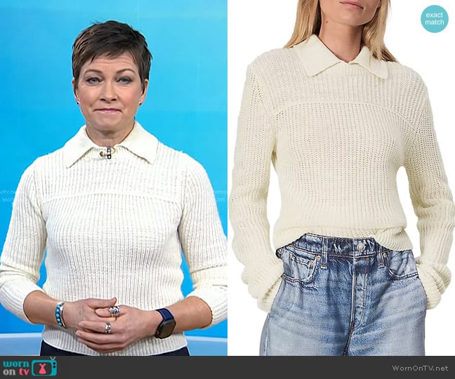 Stephanie’s white knit polo sweater on Today