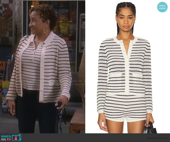 Rag & Bone Viola Stripe Cardigan worn by Lucretia Turner (Wanda Sykes) on The Upshaws