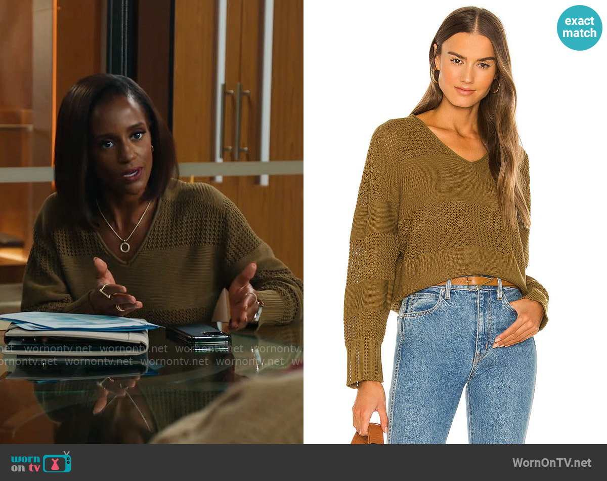 Rag & Bone Faye Stripe V-Neck Sweater worn by Olympia (Skye P. Marshall) on Matlock