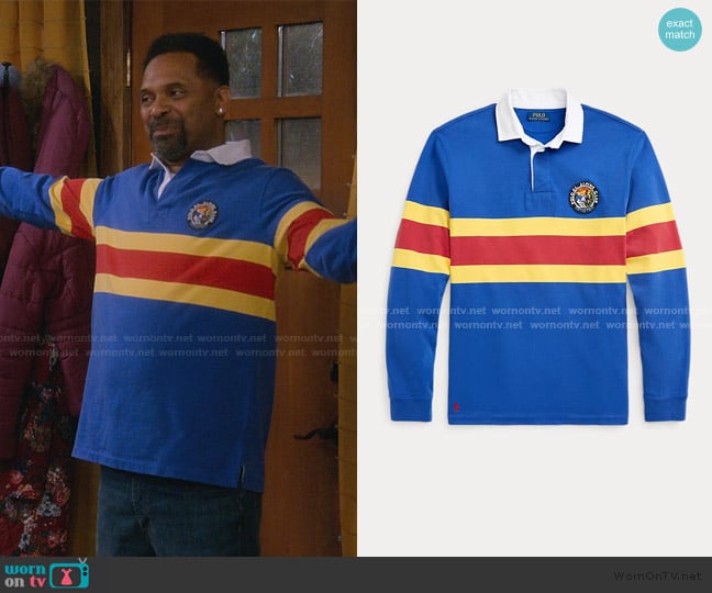 Ralph Lauren Classic Fit Striped Jersey Rugby Shirt worn by Bernard Upshaw (Mike Epps) on The Upshaws