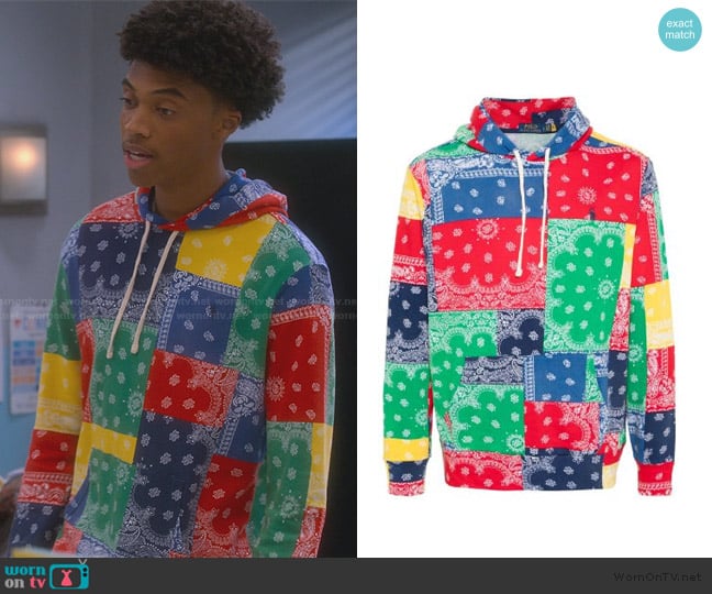 Ralph Lauren Polo Pony bandana-print hoodie worn by Malik (Trent Mason) on The Upshaws