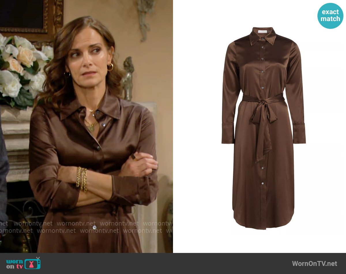 Ramy Brook Victoria Shirtdress in Desert Brown worn by Taylor Hayes (Rebecca Budig) on The Bold and the Beautiful