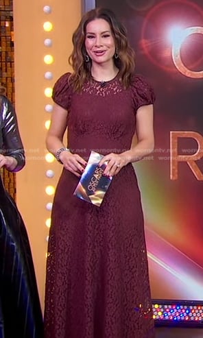 Rebecca’s burgundy lace midi dress on Good Morning America