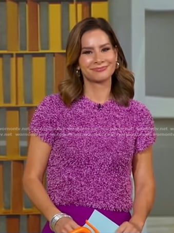 Rebecca's purple fuzzy top on Good Morning America