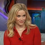 Reese Witherspoon’s red blouse and pants on The Kelly Clarkson Show