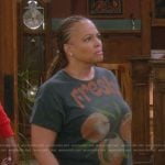 Regina’s peach graphic tee on The Upshaws