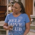 Regina’s blue Self Love Club print tee on The Upshaws