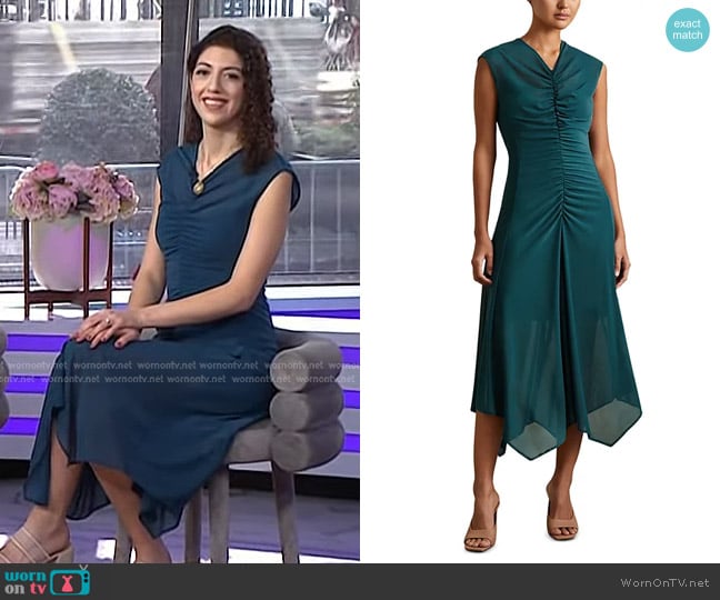 Reiss Lyra Ruched Midi Dress in Teal worn by Elena Nicolaou on Today