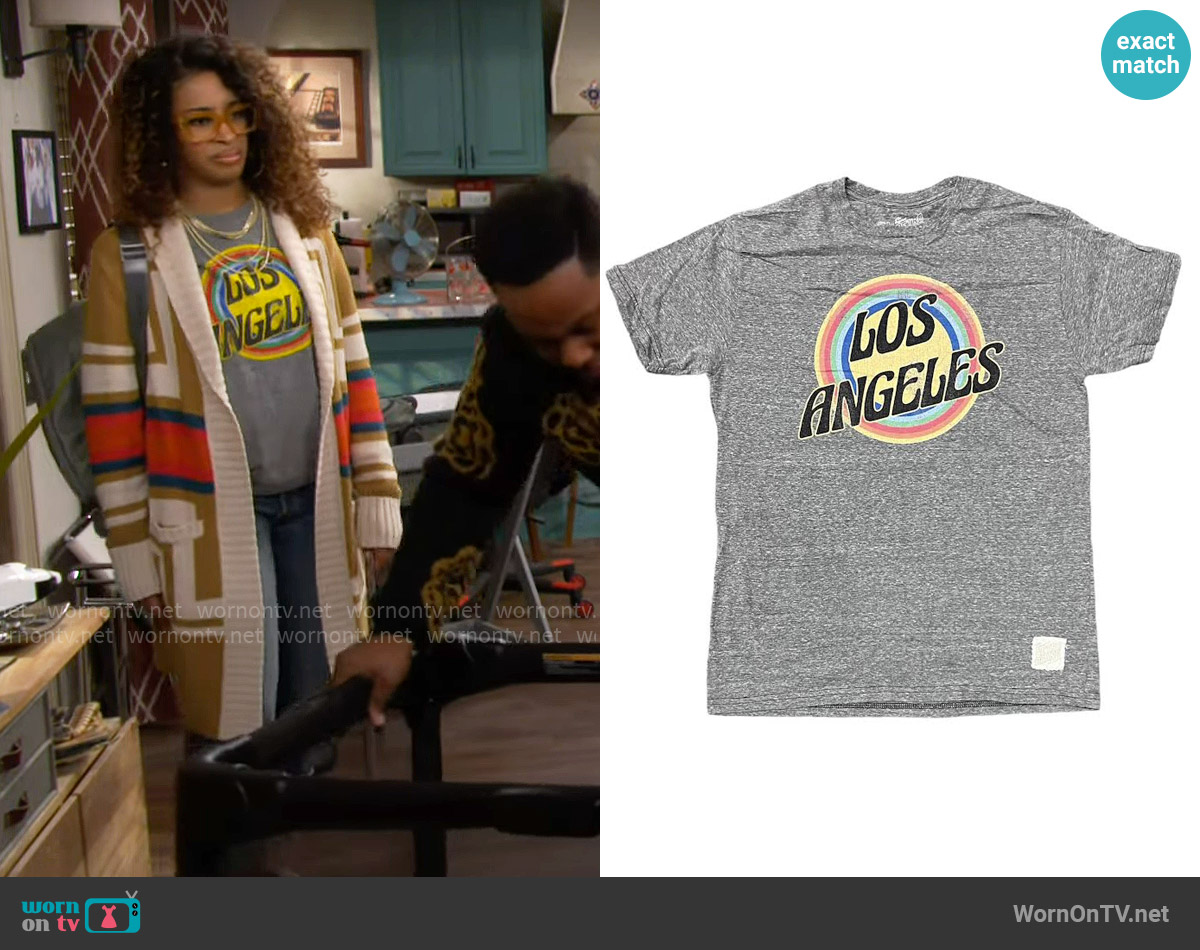 Retro Brand Los Angeles Retro Heather Grey T-shirt worn by Courtney (Skye Townsend) on The Neighborhood