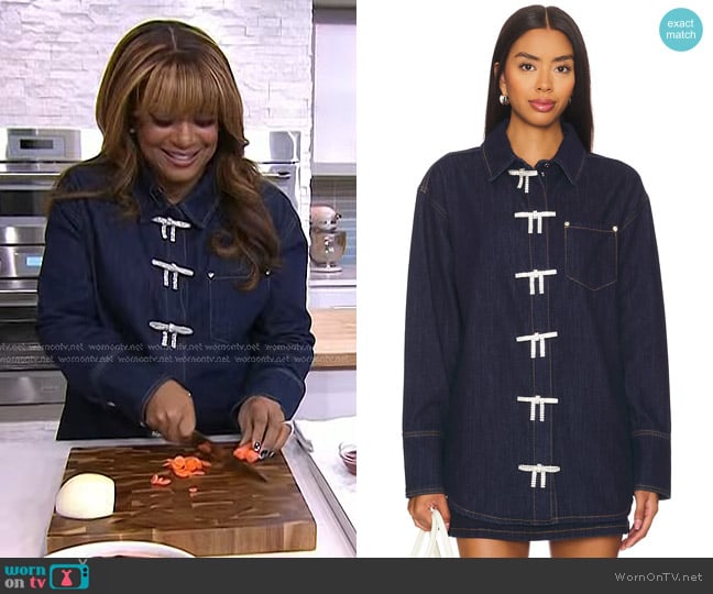 Retrofete Hessa Denim Shirt in Rinse worn by Sunny Anderson on Today