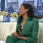 Rhea Williams’ leopard cami and green leather suit on Today