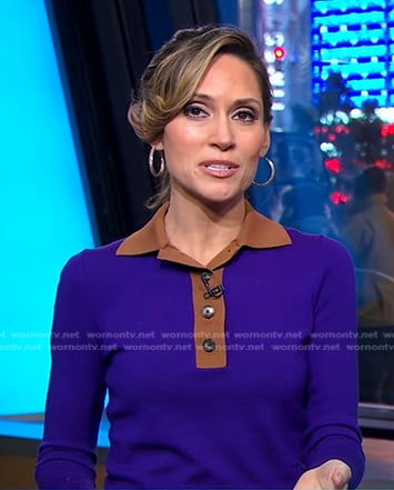 Rhiannon's purple contrast collar polo sweater on Good Morning America