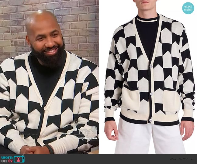 Rhude Chevron Checkered V-Neck Cardigan worn by Troy Millings on Sherri