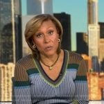 Robin’s striped ribbed sweater on Good Morning America