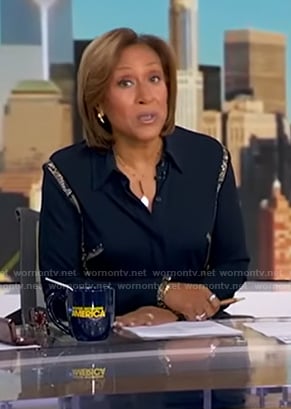 Robin's black snakeskin trim shirt on Good Morning America