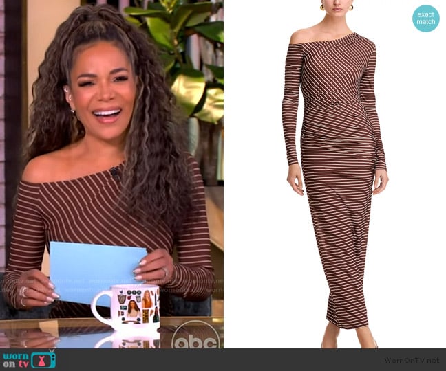 Ronny Kobo Annamaria Striped One-Shoulder Dress worn by Sunny Hostin on The View