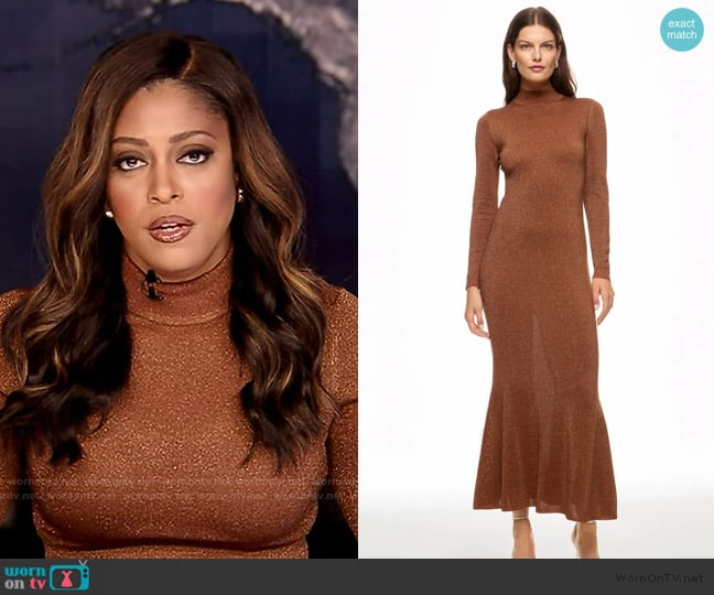 Ronny Kobo Sheer Metallic Dress worn by Morgan Norwood on Good Morning America