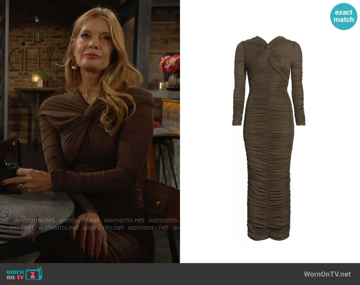 Ronny Kobo Derek Ruched Twist-Detail Maxi Dress worn by Phyllis Summers (Michelle Stafford) on The Young and the Restless