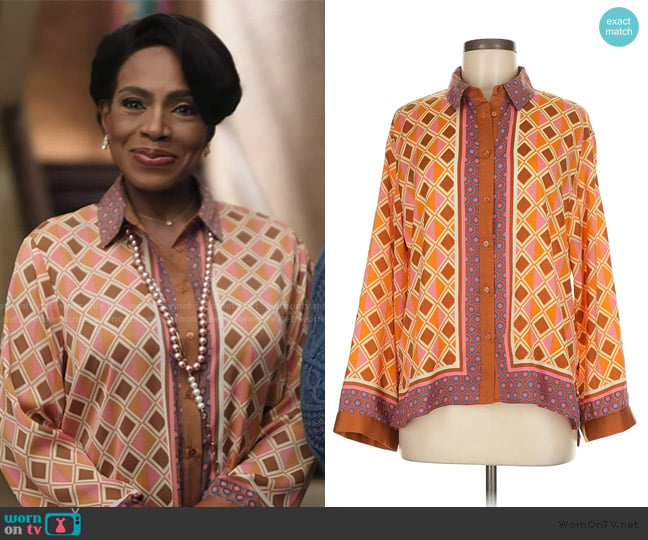 Rose + Olive Printed Blouse worn by Barbara Howard (Sheryl Lee Ralph) on Abbott Elementary