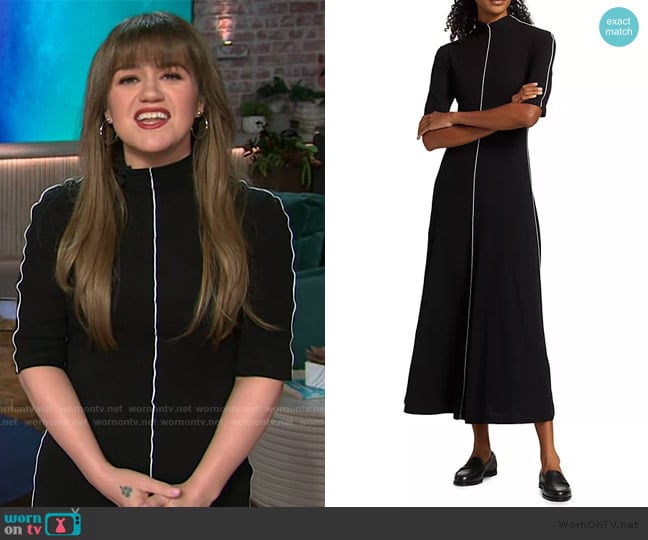 Kelly’s black contrast piping dress on The Kelly Clarkson Show