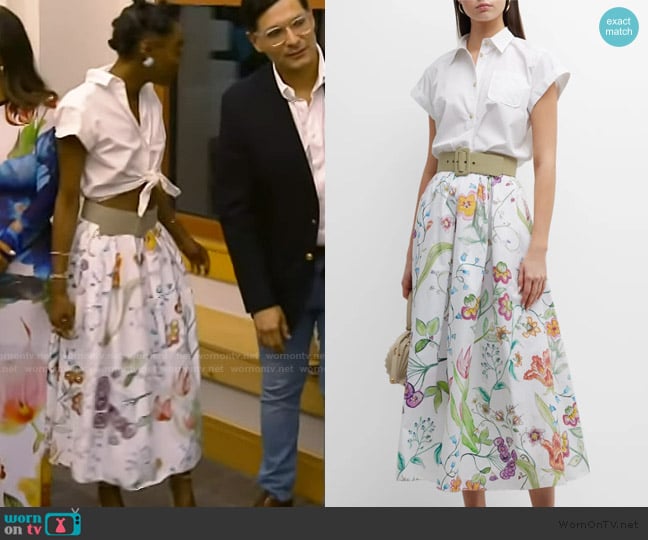 Rosie Assoulin This Way That Way Floral-Print Midi Shirtdress worn by Venita Aspen on Southern Charm