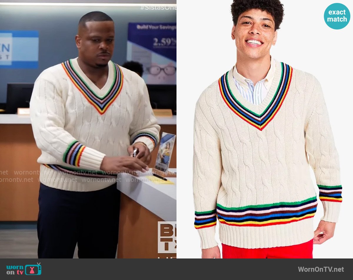 Rowing Blazers x Target Croquet Stripe Cable Knit Sweater worn by Maurice Webb (Brian Jordan Jr.) on Tyler Perrys Sistas