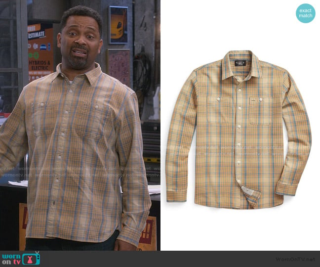 Ralph Lauren Plaid Woven Workshirt worn by Bernard Upshaw (Mike Epps) on The Upshaws