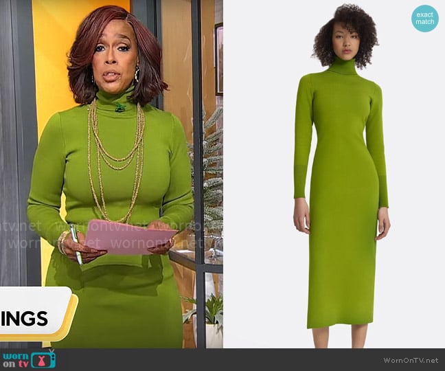 Safiyaa Myaree Olive Knit Midi Dress worn by Gayle King on CBS Mornings