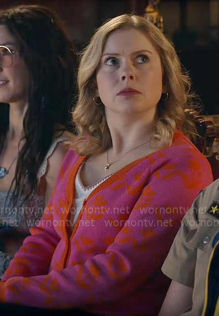 Sam's pink floral cardigan on Ghosts