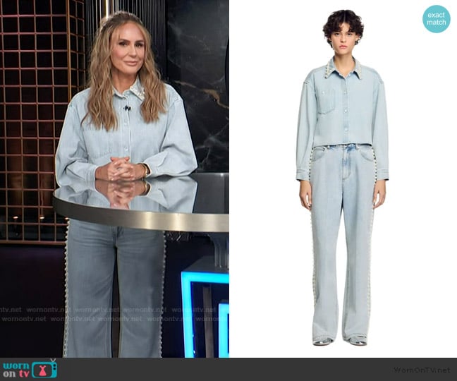 Sandro Denim shirt with beaded collar worn by Keltie Knight on E! News