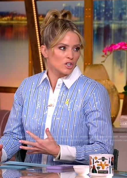 Sara’s blue stripe sequin shirt on The View