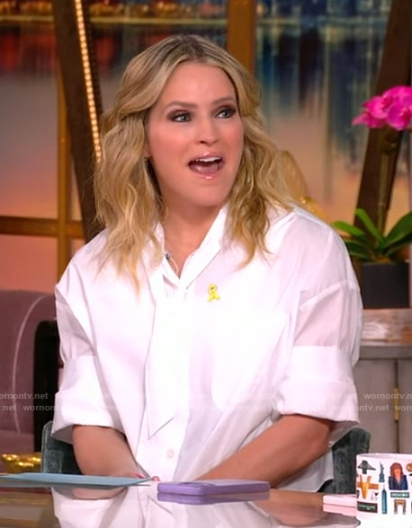 Sara's white tie neck blouse on The View