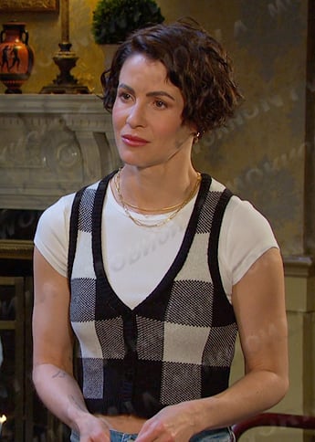 Sarah’s black check knit vest on Days of our Lives