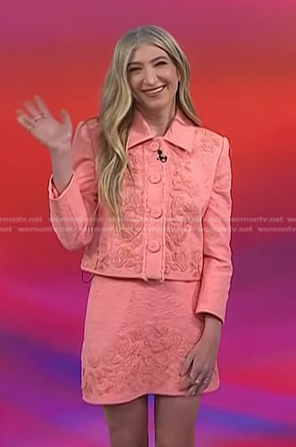 Sarah Hoover's pink embroidered jacket and mini skirt on Today