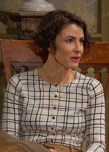 Sarah's white plaid cardigan on Days of our Lives