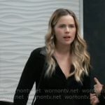 Sasha’s black leather detail top on General Hospital