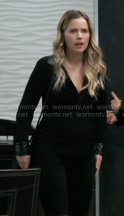 Sasha's black leather detail top on General Hospital