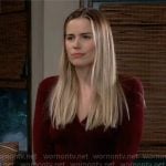 Sasha’s burgundy button down top on General Hospital