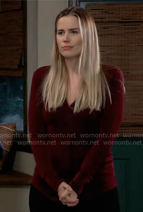 Sasha's burgundy button down top on General Hospital