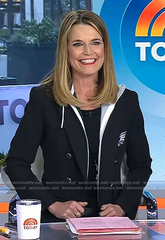 Savannah's black hooded blazer on Today